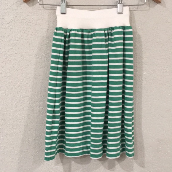 Skirt Girl 4 100% Cotton Heavyweight Green Stripe Midi Straight Mom & Pop’s Kids - Picture 5 of 9